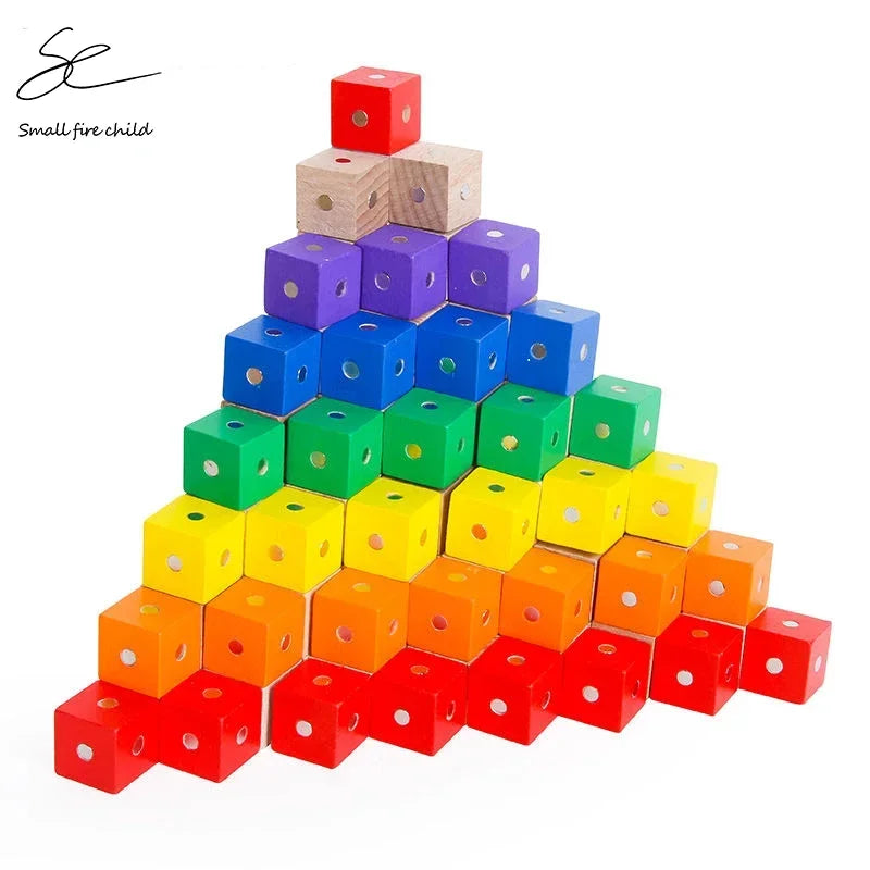2*2*2cm Square Cube Rainbow Blocks Building Assembling Blocks Wooden Toys for Gift