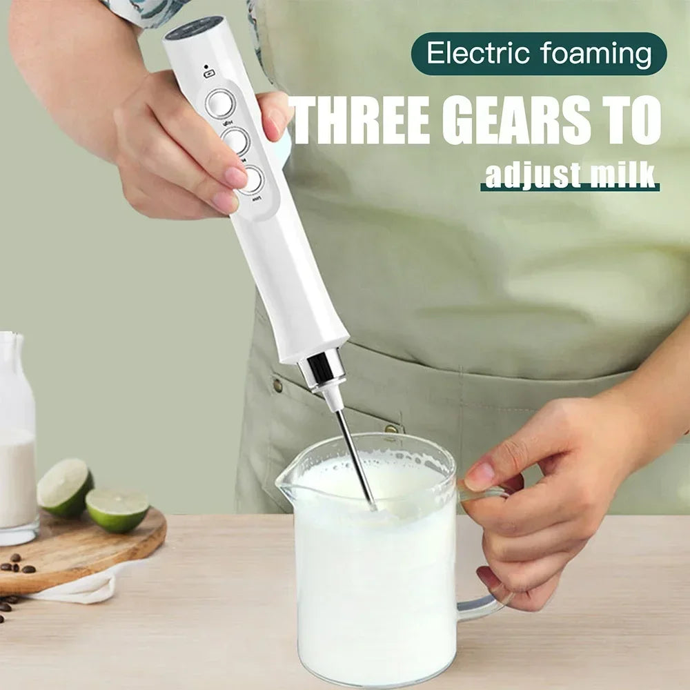 USB Rechargeable Milk Frother Mini Handheld Electric Foam Maker with 3 Speed Whisks for Latte Coffee Cappuccino