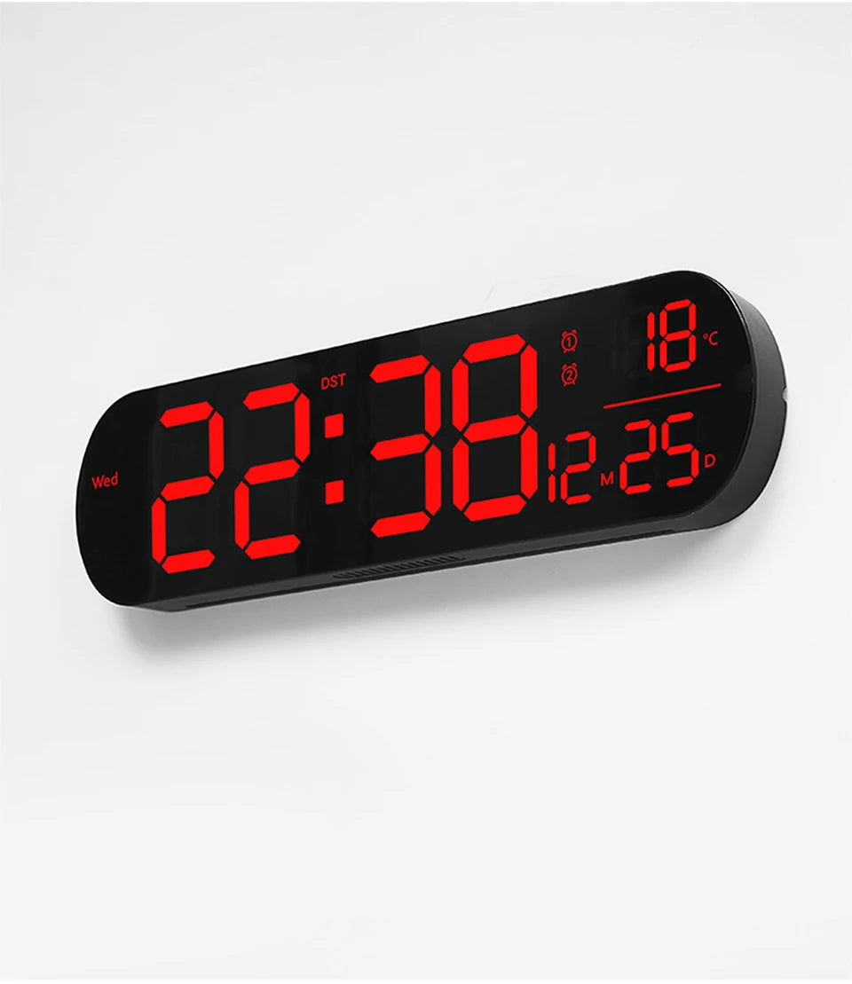 LED Luminous Digital Wall Clock With Remote Control Ambient Lights 14'' Creative RGB Alarm Clock  Date Temp Display  Home Decor