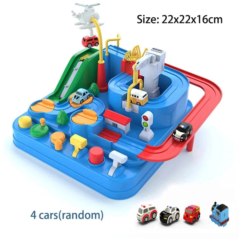 Hot Racing Rail Car Tracks Toy Game for Children Kids Train Board Adventure Parking Mechanical Toy for Boy Age 3+ Birthday Gift