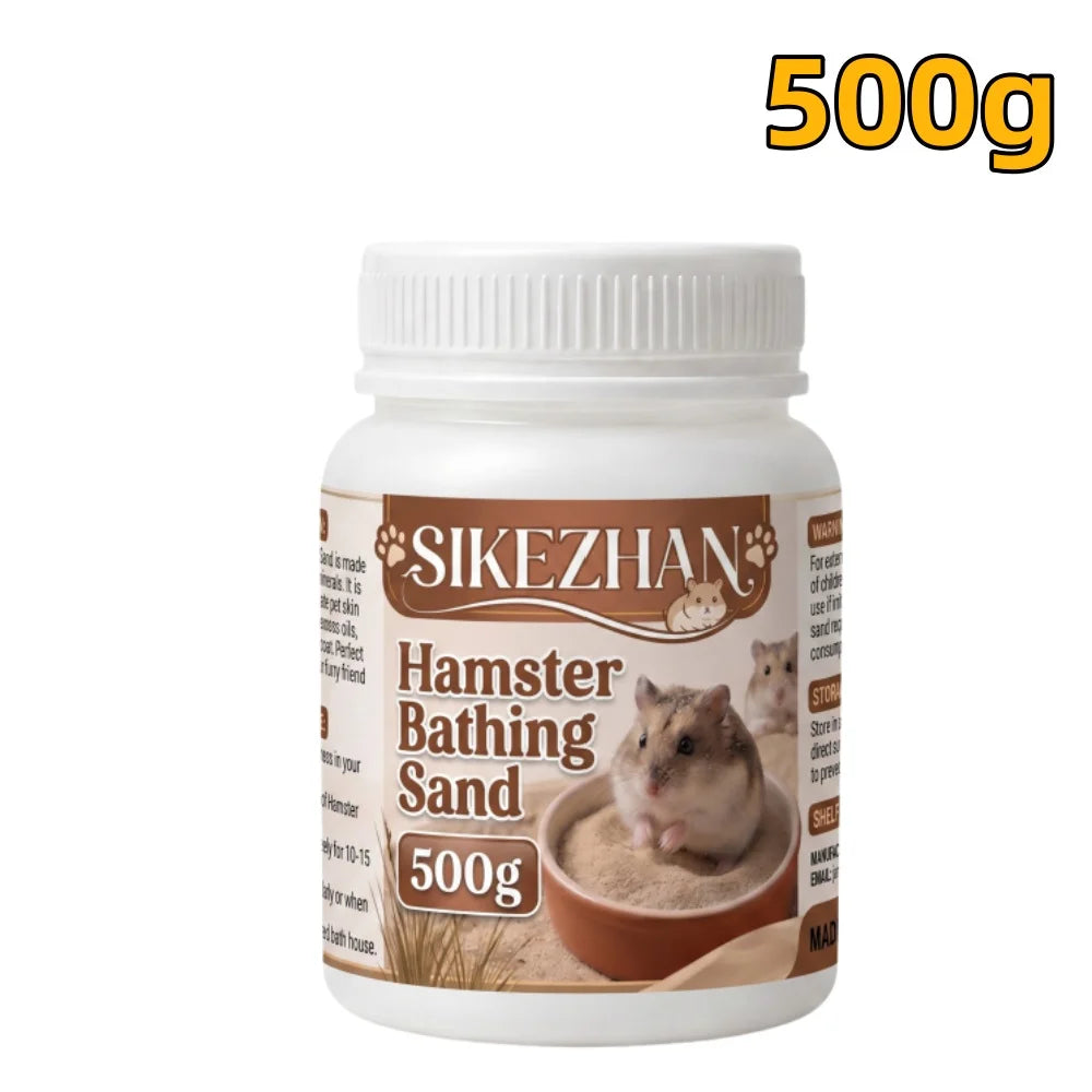 Premium Hamster Grooming Bath Sand Pet Dry Clean Bedding Pure Silica Dust Free Odor Control for Mice Gerbils Small Animal, 500g