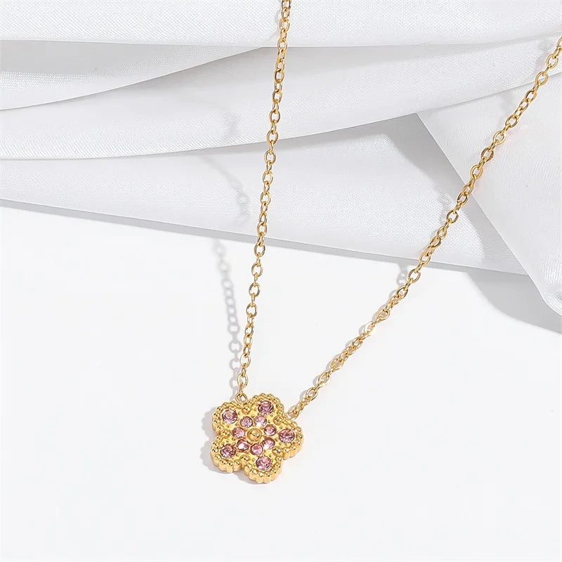 EILIECK New Fashion Stainless Steel White Zircon Clover Necklace Bracelet Earrings Set For Women Trendy Flower Jewelry Set Gift