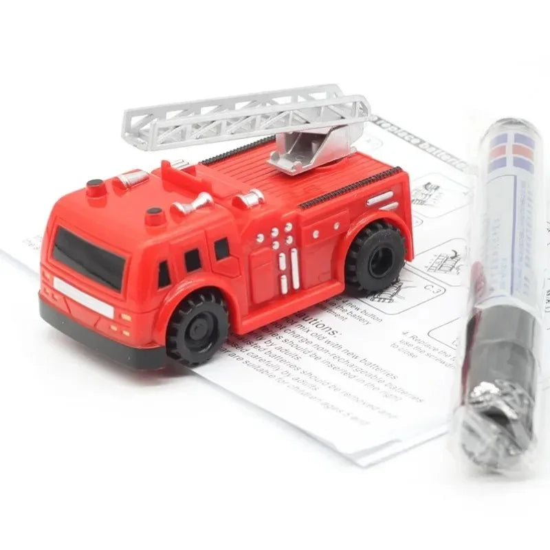 New Kids Creative Mini Toy Magic Pen Electric Induction Racing Train School Bus Fire Engine Model Traction Track Car Boy Gift