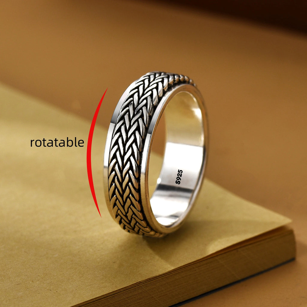Rotatable S925 Sterling Silver Ring for Men  Vintage Retro Stars Auspicious Cloud Couple Band Women Index Finger Accessories