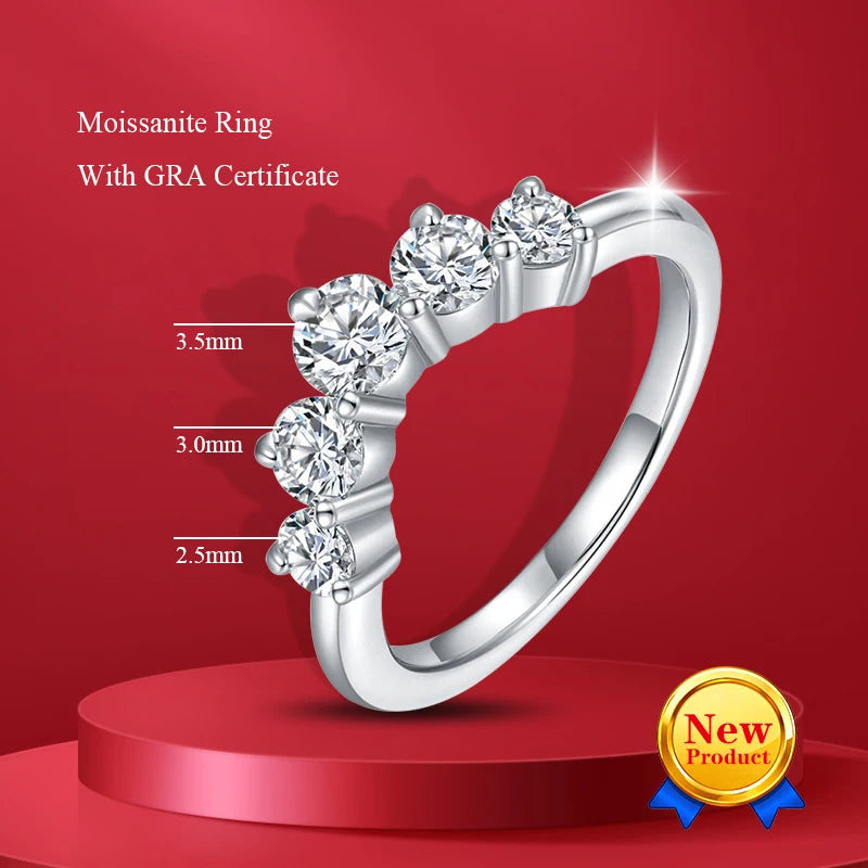 5 Stone Moissanite Wedding Rings Round Brilliant Cut Half Eternity Band 925 Silver 3mm Lab Diamond Wedding Ring for Women Men