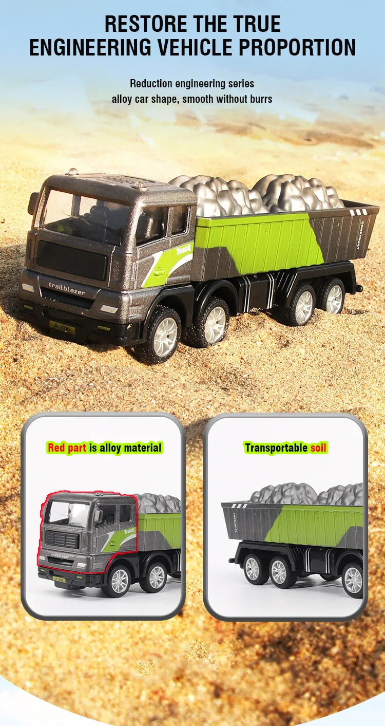 1/50 Diecast Alloy Inertia Engineering Vehicle Model Excavator Crane Forklift Road Roller Collectible Toy Gifts For Boys Kids