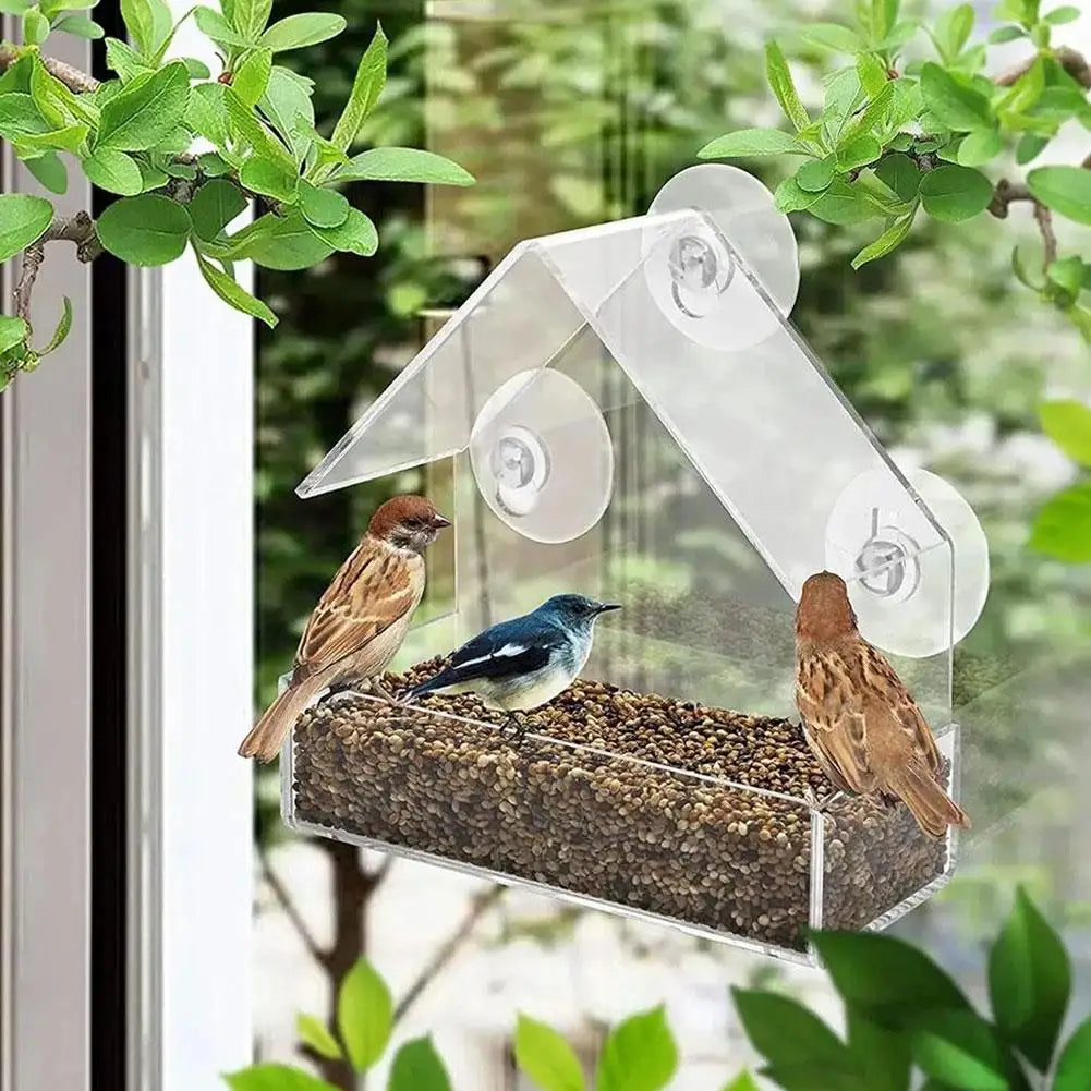 Acrylic Bird Feeder Clear Window Outside Hanging Bird Feeder House With Suction Cup For Garden Outdoor Backyard Patio Yard 1-5PC