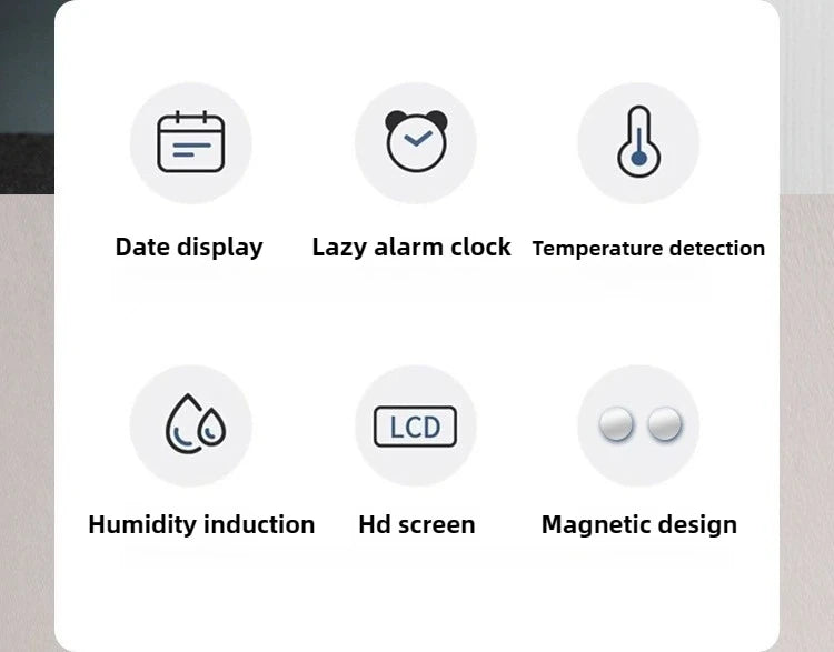 3-in-1 Smart Digital Clock - Temperature & Humidity Display + Alarm - Ultra-Thin Adhesive Mount for Wall or Tabletop Use