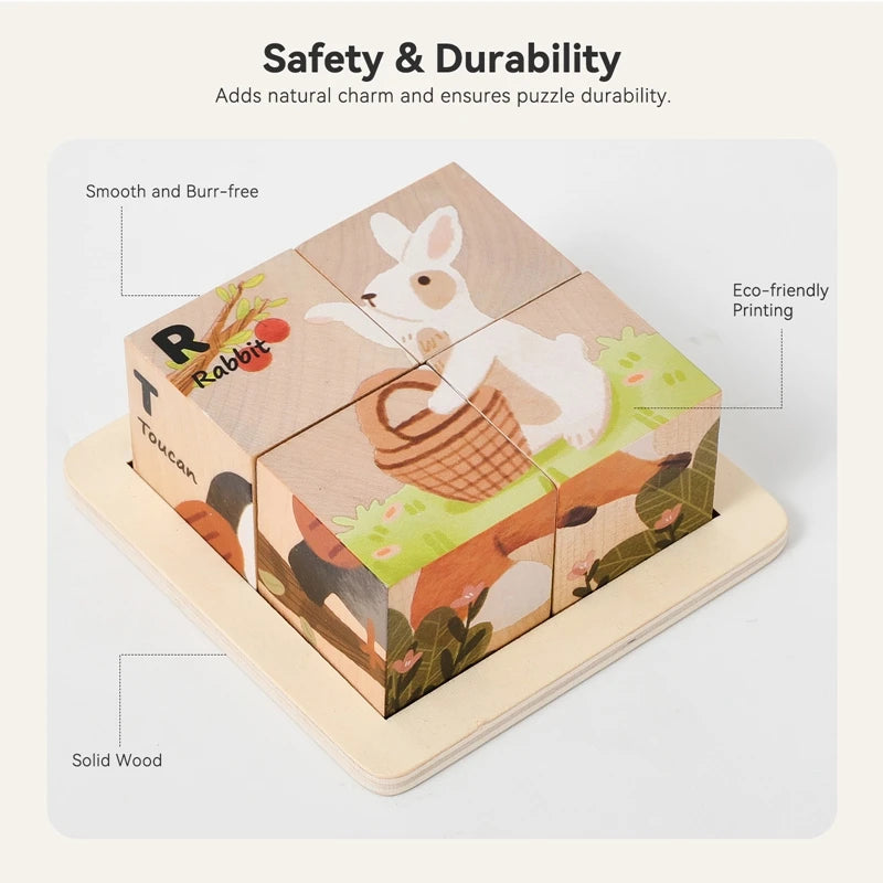 Baby Wooden Blocks Toy Children Six Side Cube Jigsaw Puzzles Game Animal Traffic Cognize Early Learning Educational Toy Kid Gift