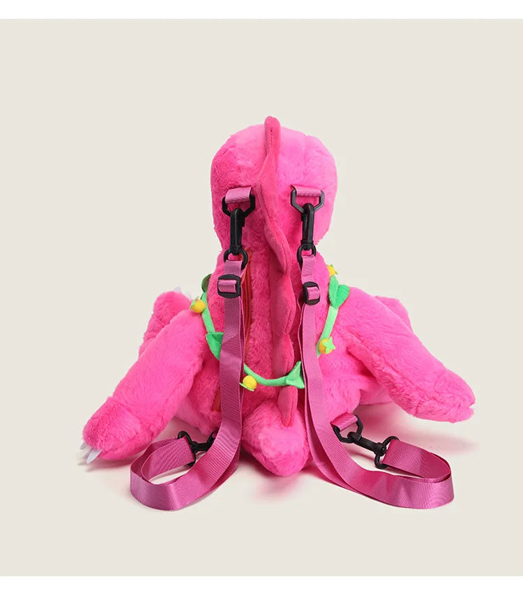 Cute Pink Dinosaur Plush Backpacks Super Soft Kawaii Animals Plushie Crossbody Bag Versatile Knapsack Beautiful Birthday Gifts