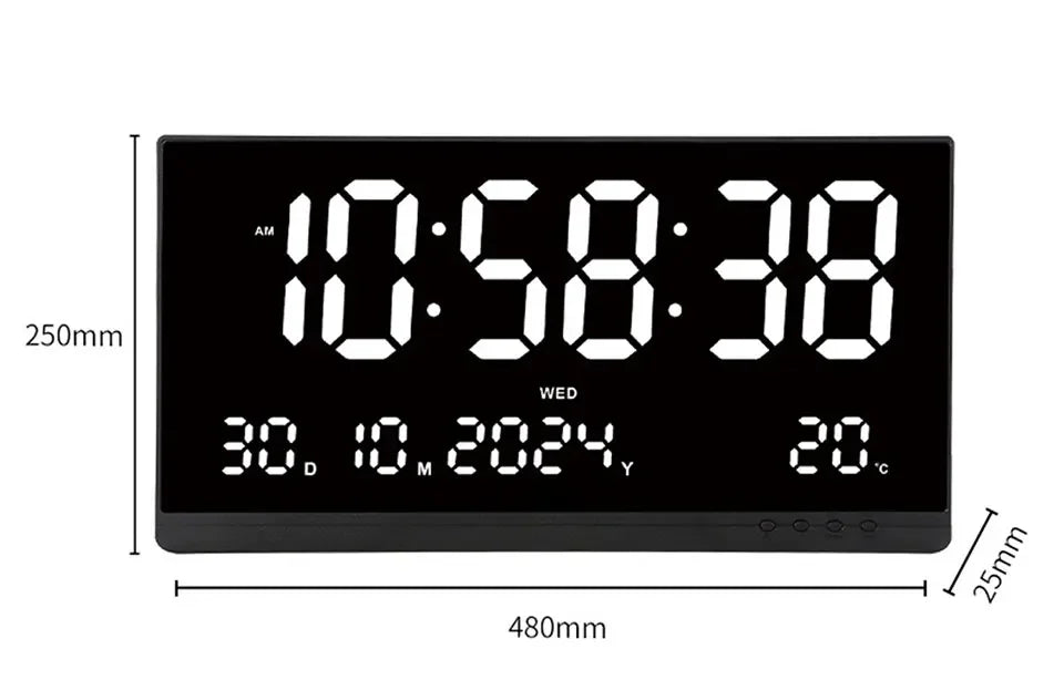 21 Inch Large Digital Wall Clock USB Powered Time Calendar 12/24H Time/Day/Month/Year/Temp Display Electronic LED Alarm Clock