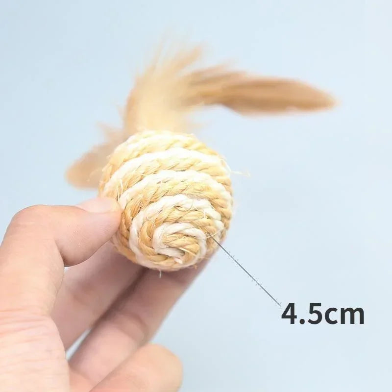 Pet Cat Toys Sisal Feather Ball Cat Scratch Ball Toys Pet Supplies Random Color  игрушки для кошек