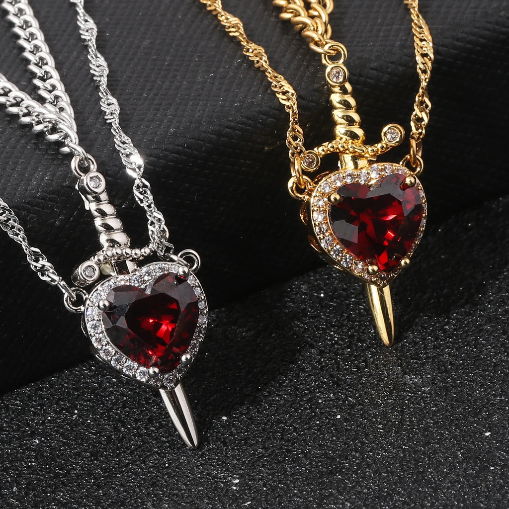 Snow White and the Huntsman Couple Necklace Heart and Sword Pendant Necklace for Women Romantic Valentine's Day Jewelry Gifts