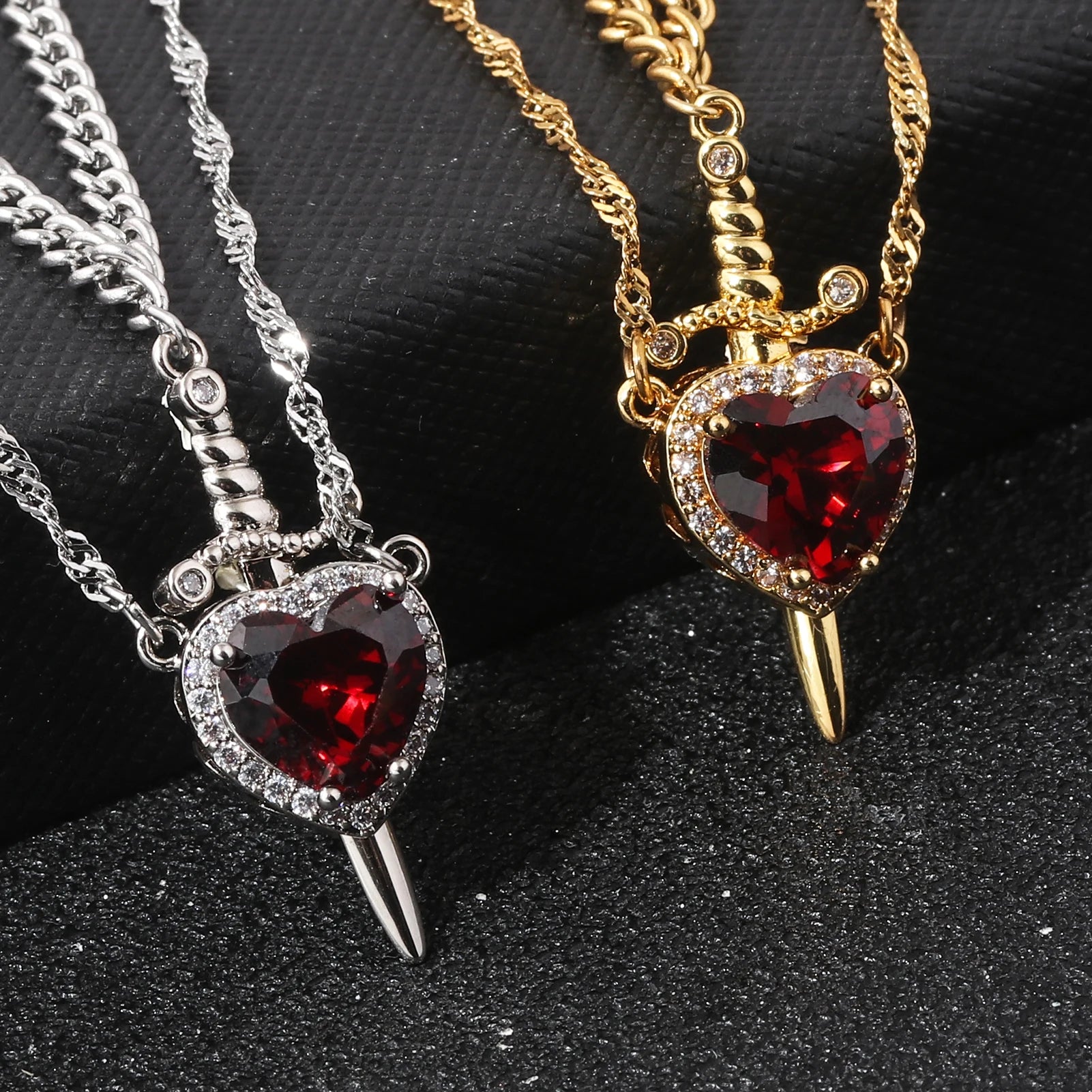 Snow White and the Huntsman Couple Necklace Heart and Sword Pendant Necklace for Women Romantic Valentine's Day Jewelry Gifts