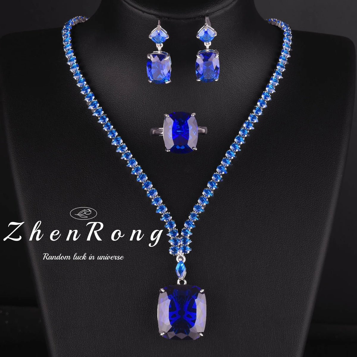 Foydjew Luxury 20 Carat Yellow/Red/Blue/Green Color Large Gemstone Jewelry Sets Pendant Necklaces Earrings Rings For Women
