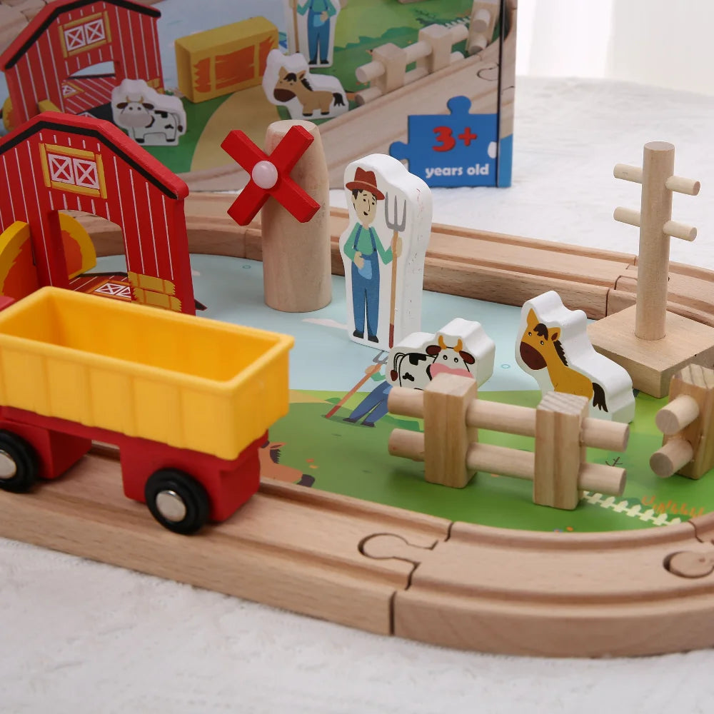 Wooden Rail Car Toy Children's Train Puzzle Assembly Early Education Toy Boy and Girl Birthday Gift Set