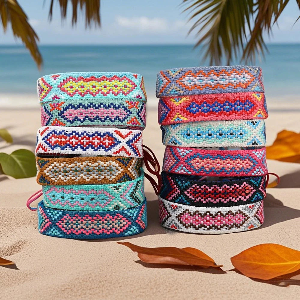 12/24/36pcs Random Bohemian Woven Bracelet Set with Tassel Colored Hand Woven Bracelet, Adjustable Ethnic Style Jewelry