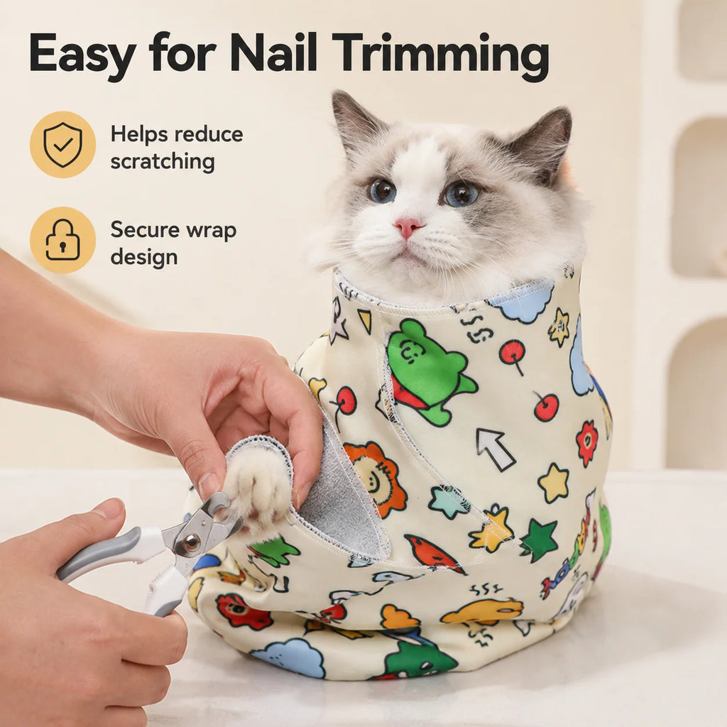 Cat Grooming Restraint Wrap Soft Pet Towel for Nail Trimming Bathing Ear Cleaning Anti Scratch Helper 5 Sizes