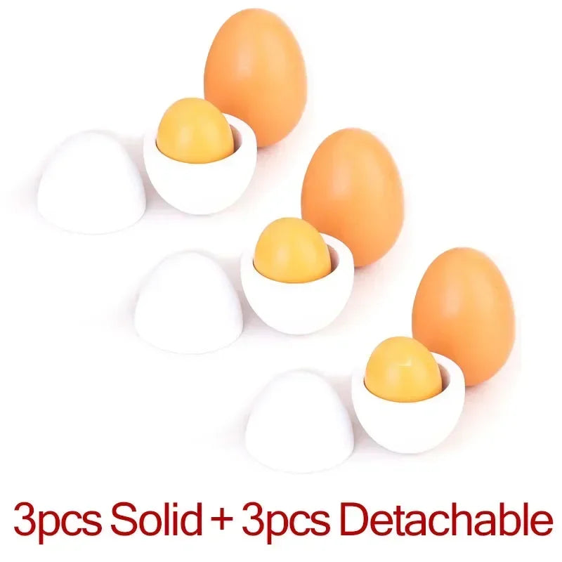 Kids 3/6pcs Wooden Artificial Egg Set Easter DIY Toy Wooden House Game Kitchen Egg Toys Early Education Food Toys for Children