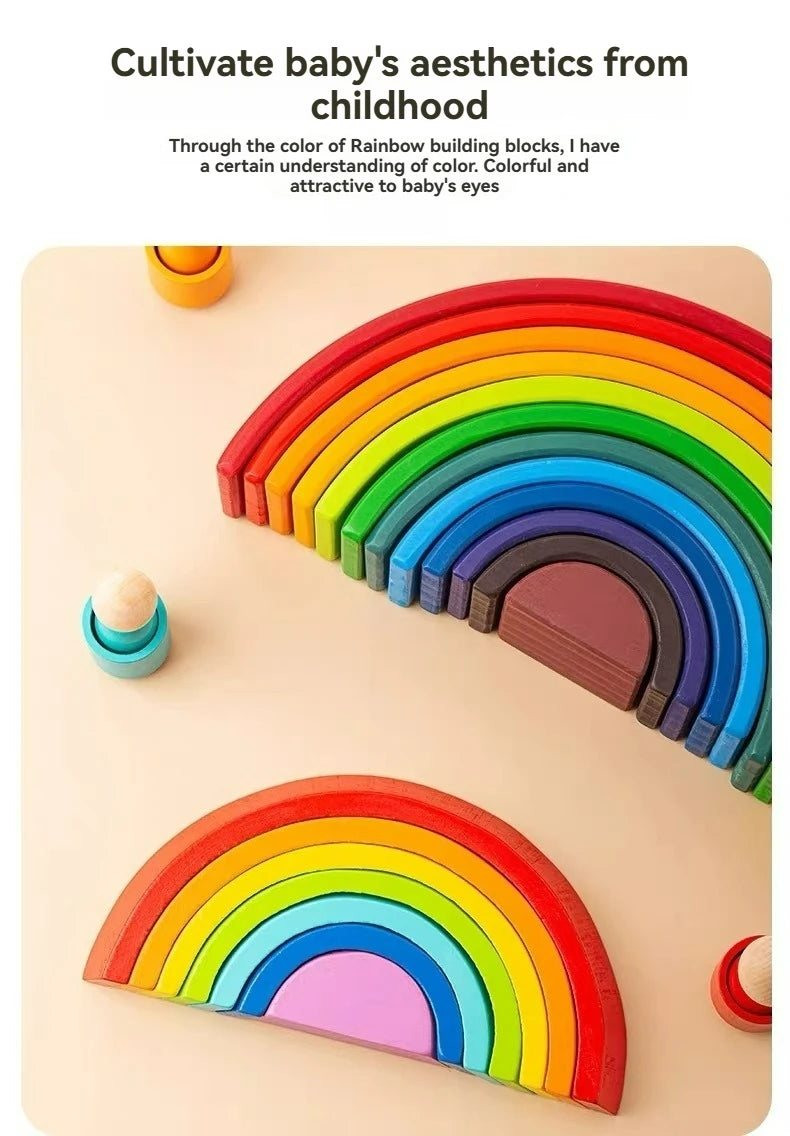 Wooden Rainbow Block Colorful Stacking Building Block Children Open-shaped Creative Building Blocks Montessori Educational Toy