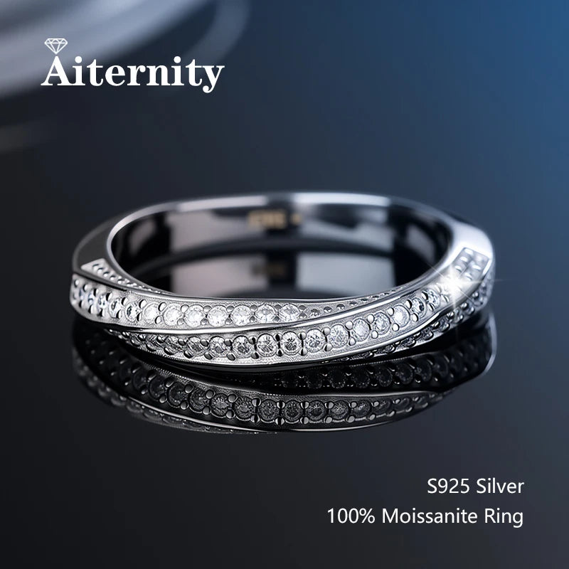 925 Sterling Silver Female Single Tail Ring100% Pass Diamond Tester Pen Moissanite Ring Matching Wedding Diamond Band for Women