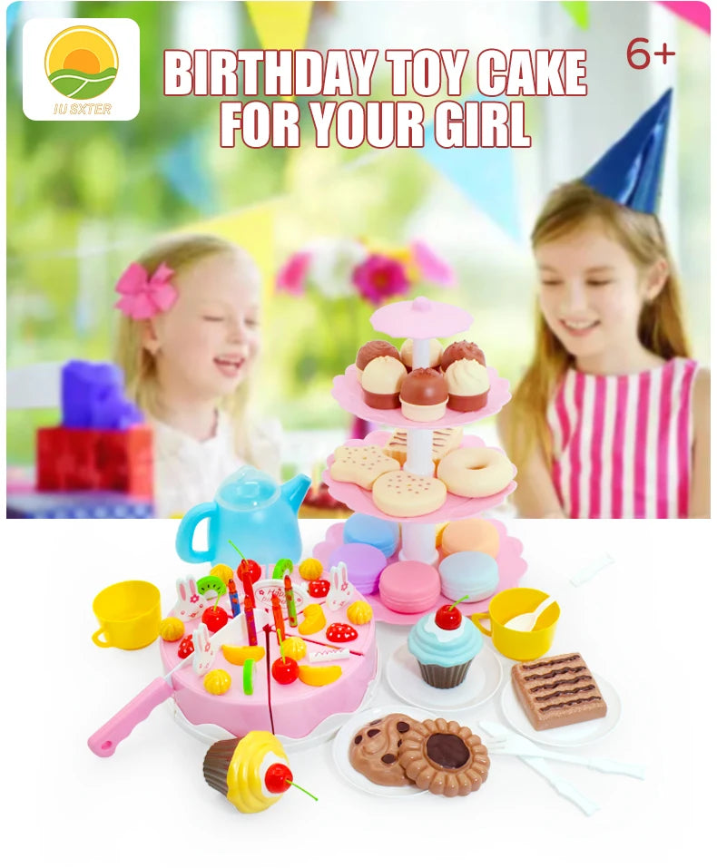 Girl Toy Cake DIY Minature Food Tea Set Simulation Pretend Play Kitchen Kid Cut Game Education Children Toys For 3 Year Birthday