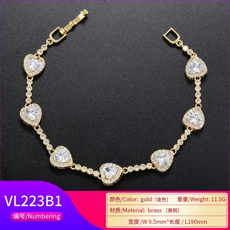 HECHENG, CZ Heart Tennis Link Chain Bracelet Necklace For Women Birthday Gifts Iced Out Bling CZ Paved Love Heart Sweet Bracelet