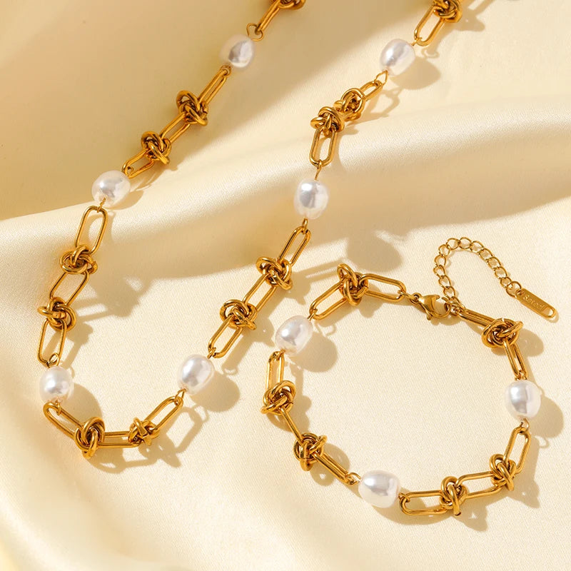 EILIECK 316L Stainless Steel Metal Colored Zircon Chain Necklace Bracelet Set For Women Fashion Statement Waterproof Jewelry
