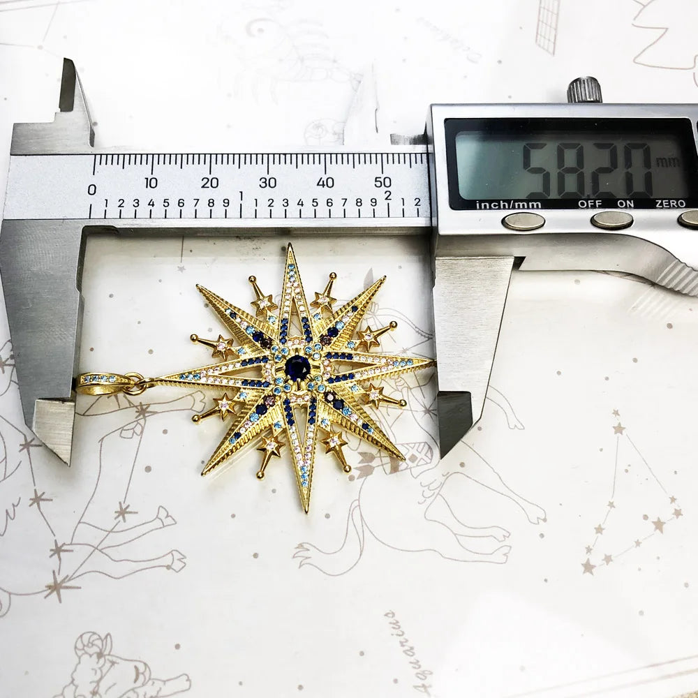 Pendant Sun Star CZ Pave Summer Winter New 925 Sterling Silver Fine Jewelry Europe Style Accessories Gift For Men Woman