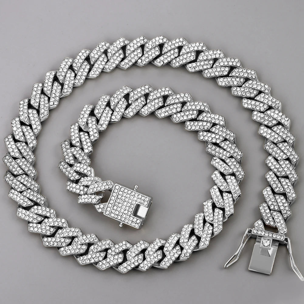 13/14/20MM HipHop Iced Out Chain Cuban Link Chain Necklace For Men Gold Silver Color Rhinestone Pave Men's Birthday Jewelry Gift