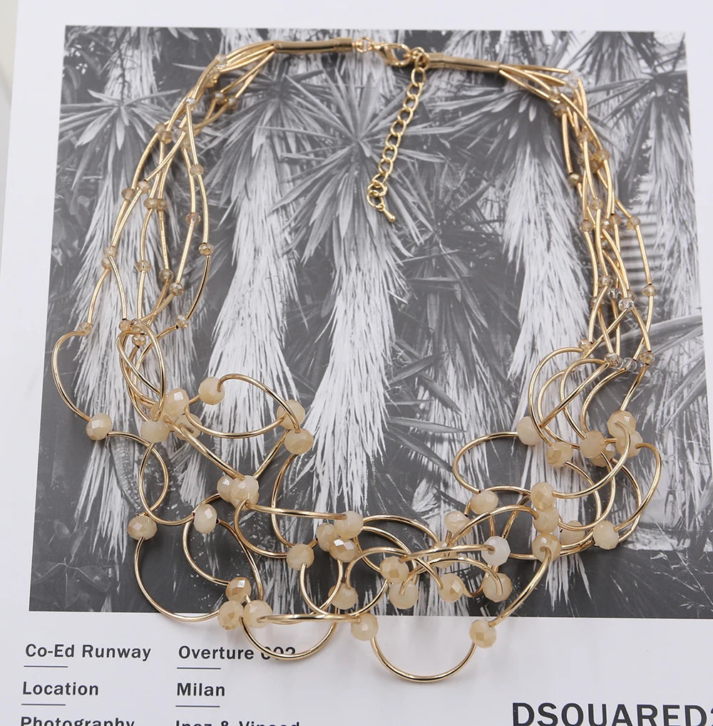 STRATHSPEY Fashion New Long Irregular Copper Tube Necklace For Women Statement Chunky Multi Lay Jewelry