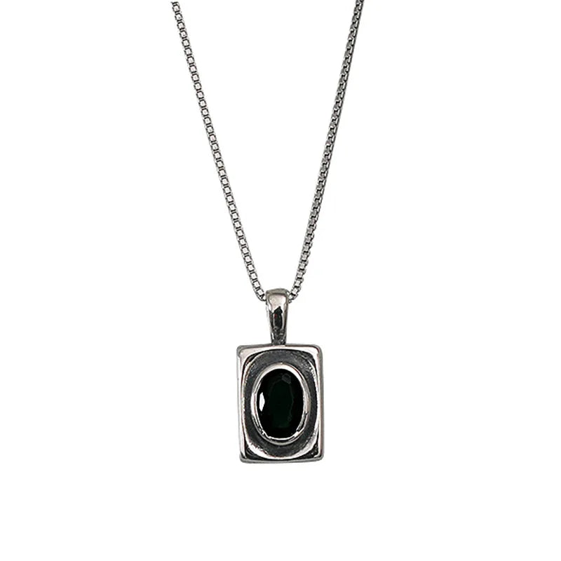 PANJBJ 925 Sterling Silver Onyx Necklace for Women Girl Concise Individuality Fashion Jewelry Birthday Gift Dropshipping