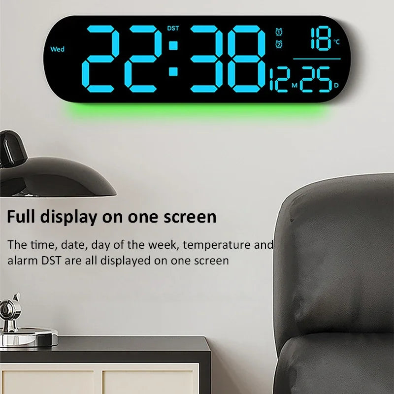 LED Luminous Digital Wall Clock With Remote Control Ambient Lights 14'' Creative RGB Alarm Clock  Date Temp Display  Home Decor