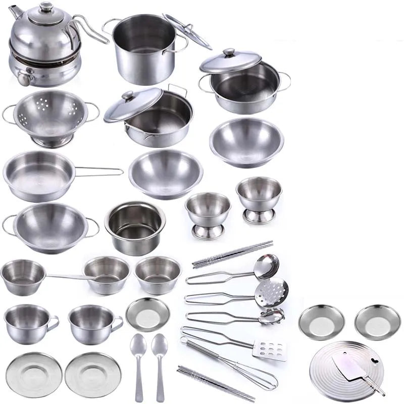 25Pcs Children Stainless Steel Pretend Play Food Kitchen Cookware Set Toy Mini Cooking Game Pot  Shovel Tinplate Kid Kitchen Toy