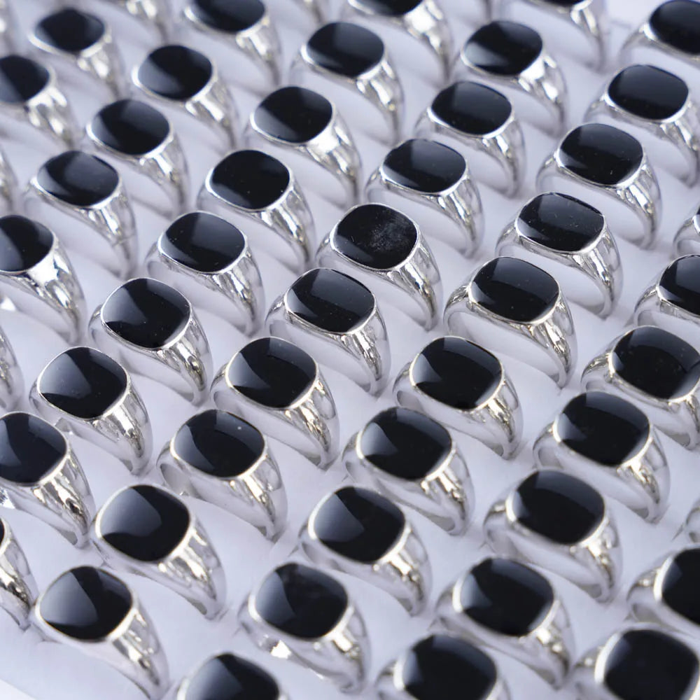 10/20/30/50Pcs/Lot Classic Fashion Black Square Ring For Men Women Mix Color Jewelry Party Gifts Wholesale