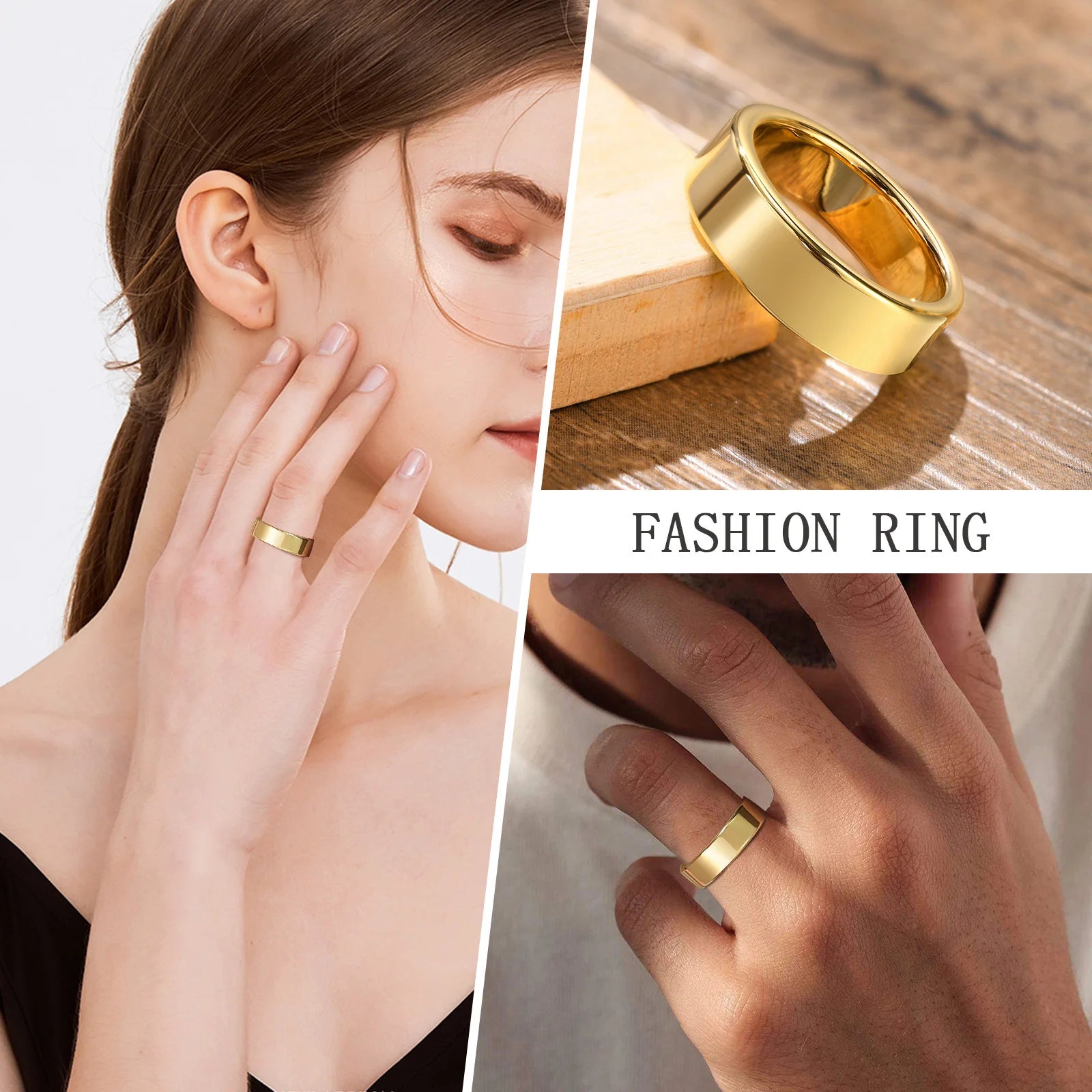 Basic 2/4/6 MM Wide Wedding Couple Ring for Women Men, PVD Gold Color Geometric Engagement Rings Finger Bands Jewelry