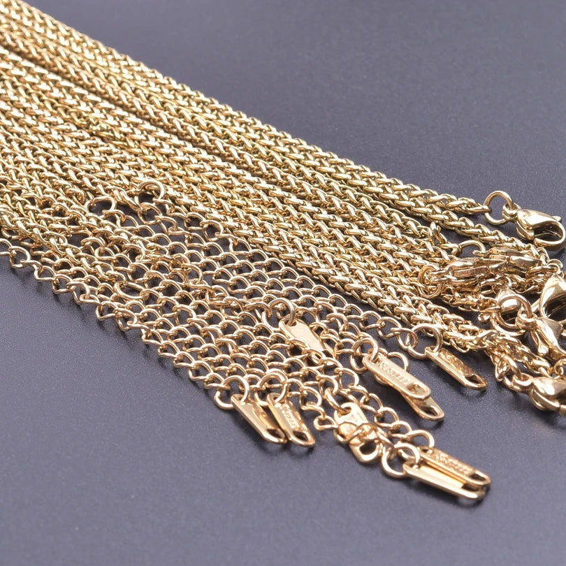 10pcs/Lot Gold Color Stainless Steel Chain 45cm Adjustable Necklace Width 1.2/1.5/1.6/2.2/2.5/3mm Men Women Jewelry Chain Bulk