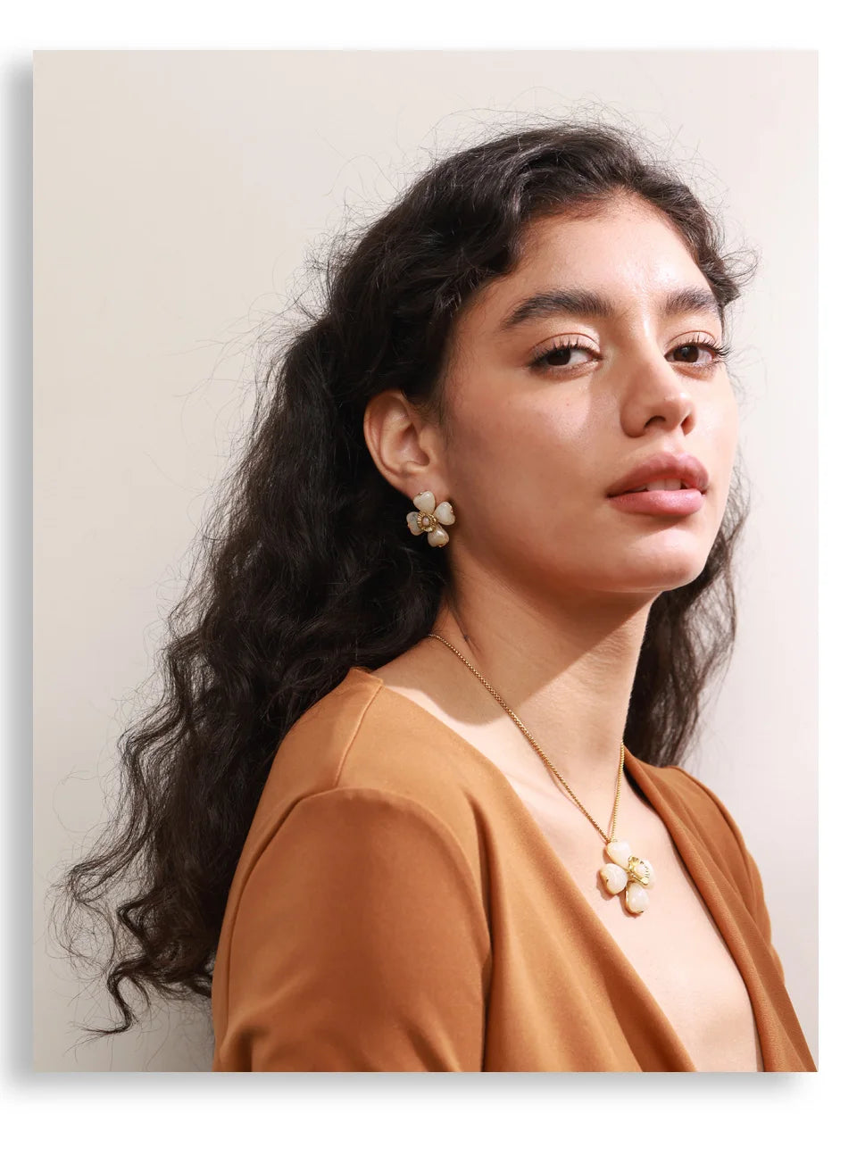 Yhpup Hot Style Acrylic Flower Pendant Necklace Earrings Ring Set for Women Stainless Steel Exquisite Jewelry Wholesale