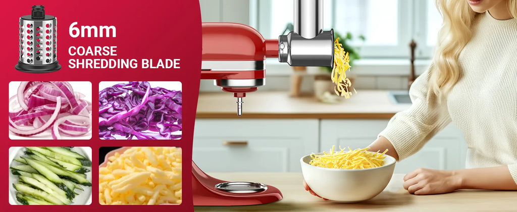 GVODE Stainless Steel Slicer Shredder Attachment for KitchenAid Stand Mixers Salad Maker Grinding Powder with 4 Blades