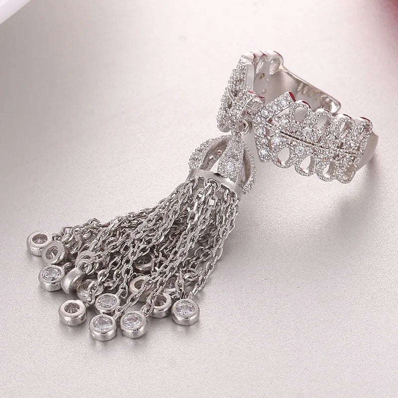 LXOEN Luxury Party Famous Brand Tassel Rings For Women Inlay Cubic Zirconia Adjustable Crown Ring Famous Brand Fashion bague
