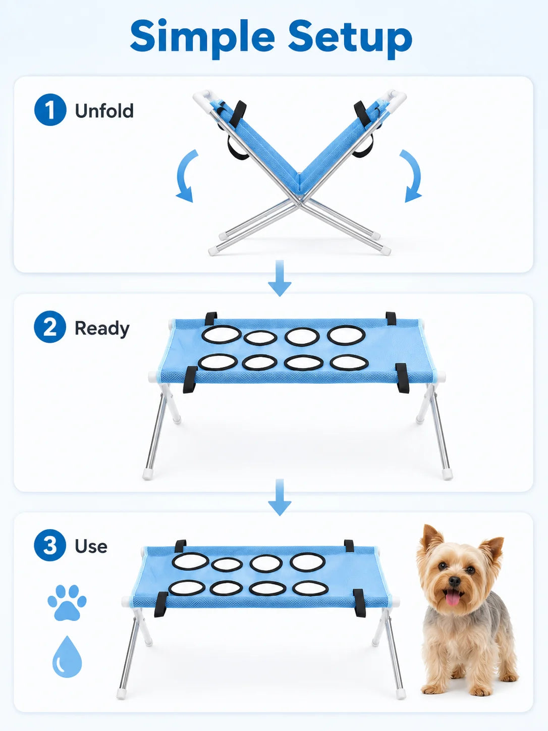 Pet Bathing Hammock Stand Foldable Dog Cat Grooming Drying Table Breathable Mesh Bath Helper for Small Pets
