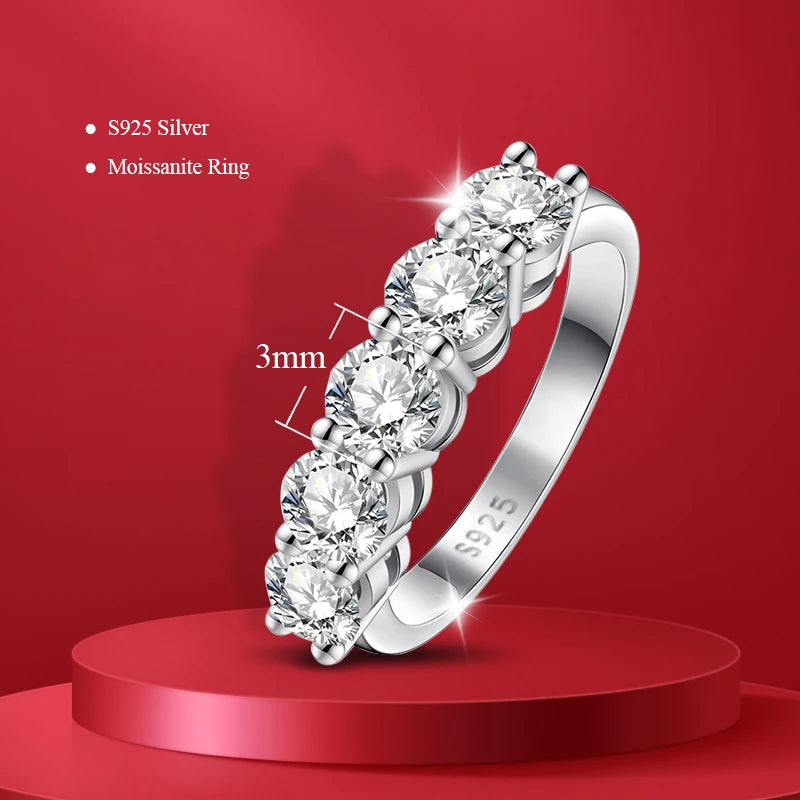 Pass Diamond Tester Pen Moissanite Ring Full Moissanites Around for Women S925 Silver Wedding Diamonds Band Stackable Ring