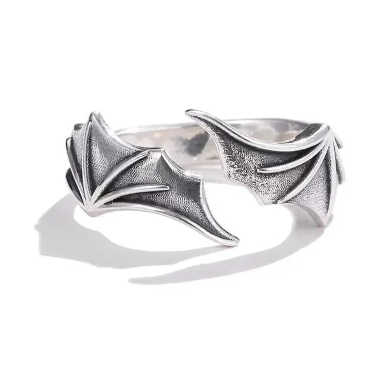 Huitan Vintage Angel Wing Demon Eye Hip Hop Adjustable Couples Rings for Men Women Retro Silver Color Jewelry