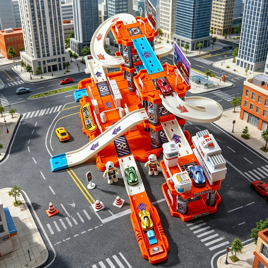Children's Large Track Parking Toy Set, City Rail Car Theme Suitable for Two Players, Perfect for Boys' Birthday Gifts