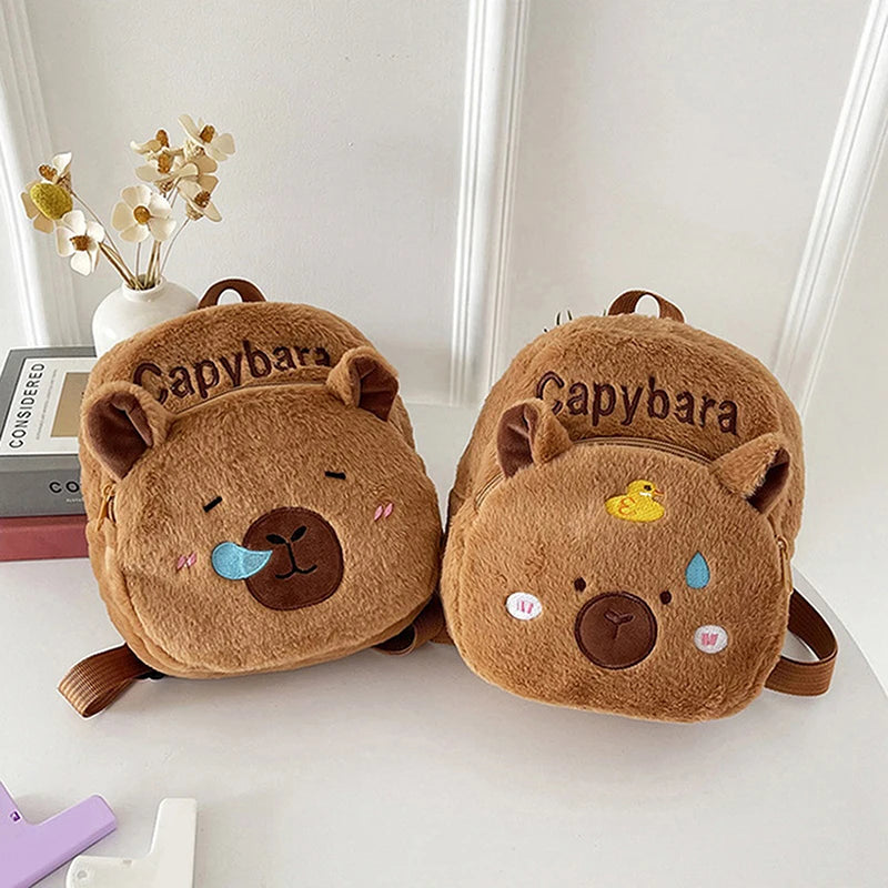 New Capybara Cartoon Animal Doll Plush Backpacks; Cute Portable Bag for Girls.