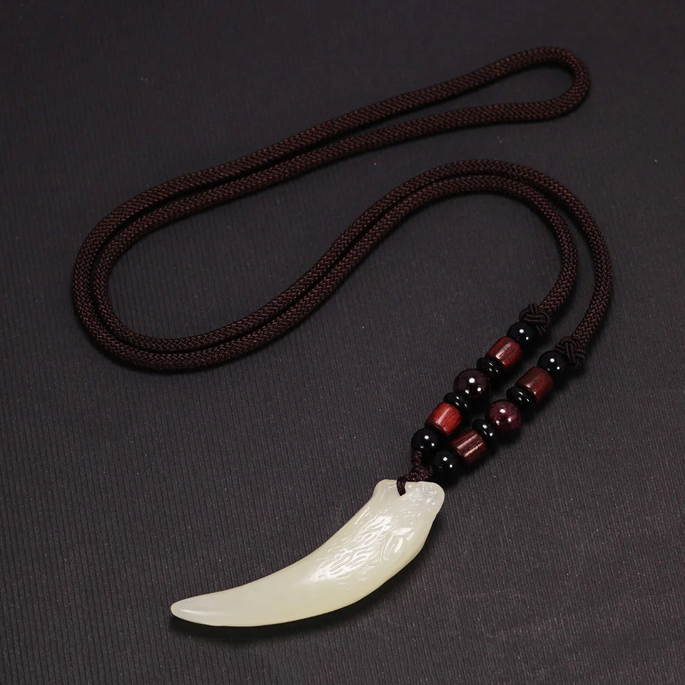 Natural Stone Black And Ice Obsidian Pendant Necklace Wolf Tooth Amulets And Talismans Couple Necklace For Women And Men