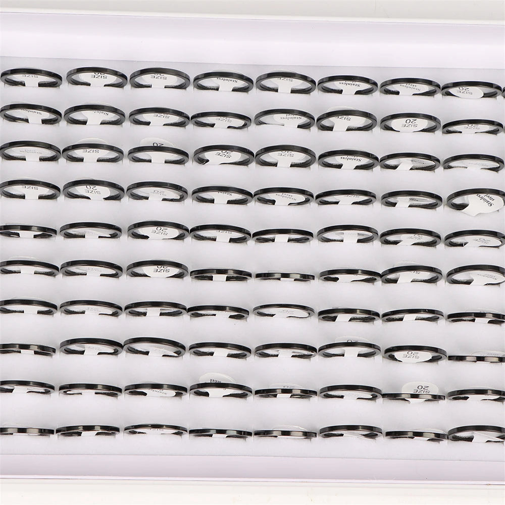 100Pcs/lot Fashion Smooth Stainless Steel Rings For Women Men Width 2-8mm Simple Lovers Jewelry Party
