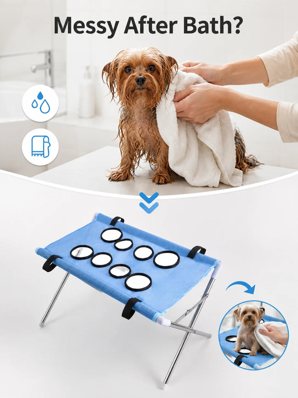Pet Bathing Hammock Stand Foldable Dog Cat Grooming Drying Table Breathable Mesh Bath Helper for Small Pets