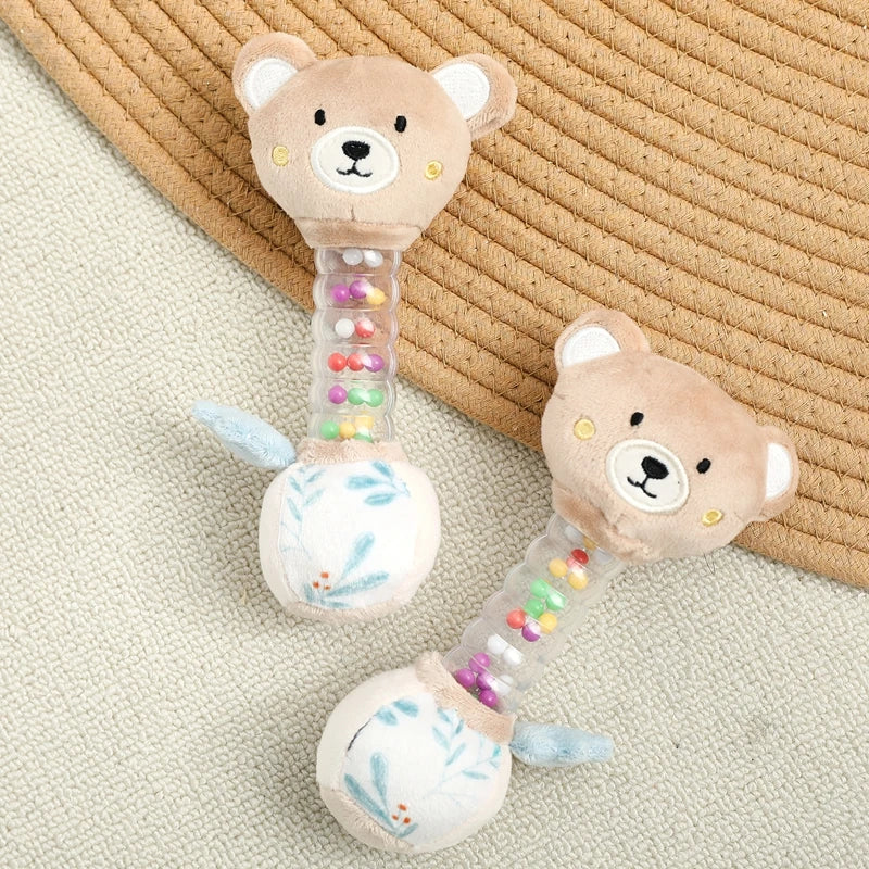 0-12Baby Bear Rattle Early Learning Educational Toy Sensory Soothing Soft Plush Animal Rattle for Crib Handheld Baby Toy Toddler