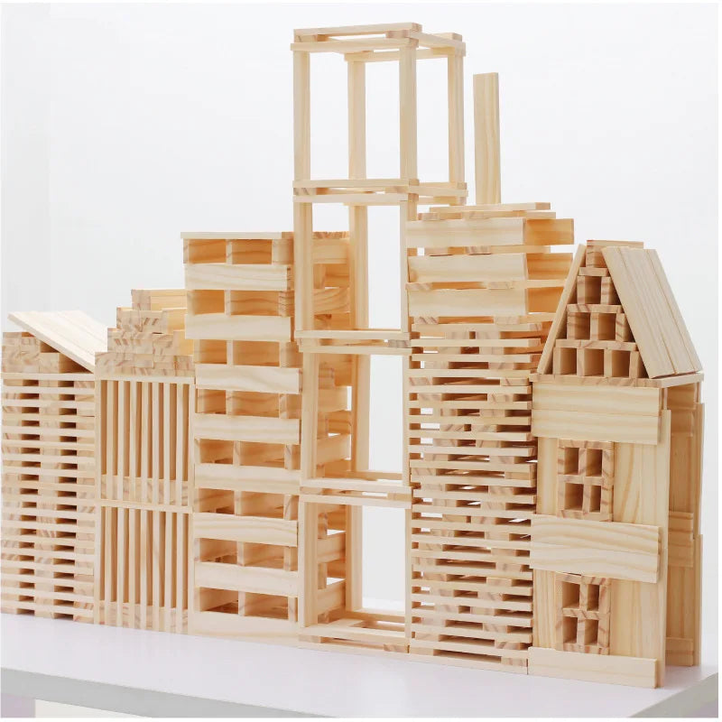 100PCS Classic Wooden Building Block Construction Kit Stacking Balance High Block Montessori Puzzle Toy GIft for Toddler Kid